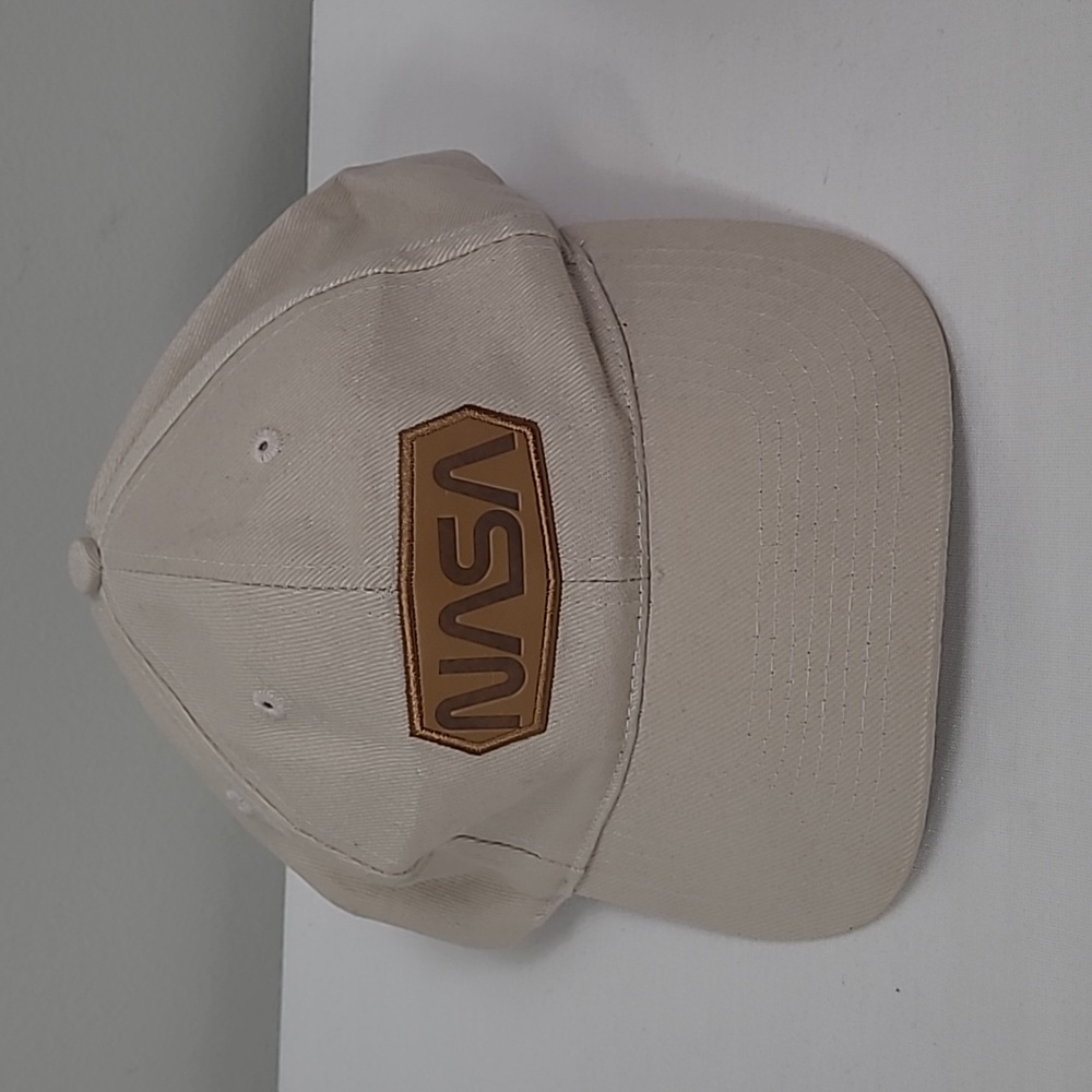 NASA khaki hat leather patch hat